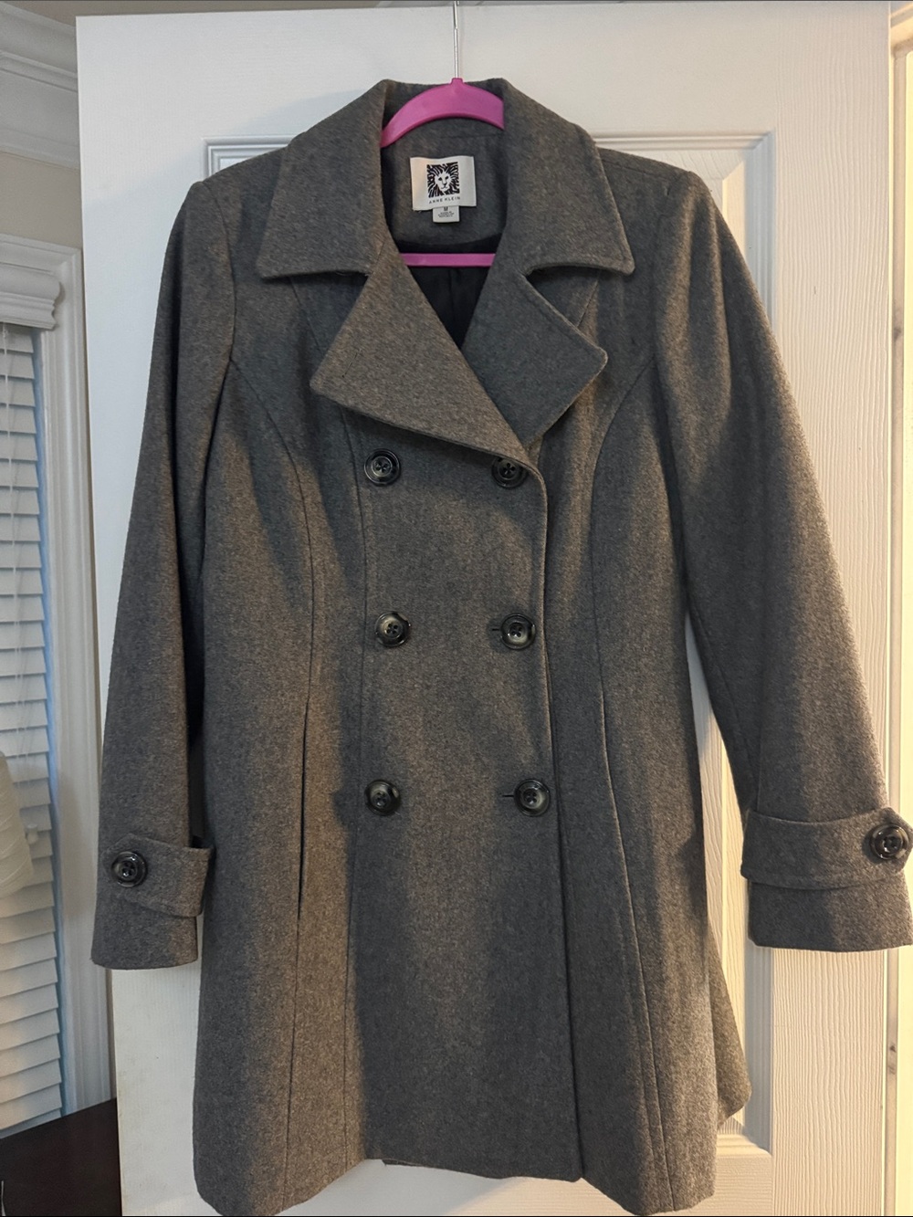 Anne Klein Gray Double-Breasted Pea Coat